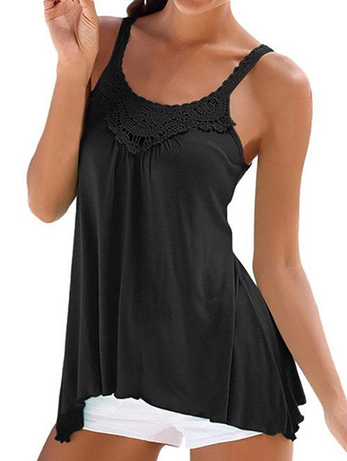 

Guipure Lace Panel Casual Tunic Tank Top, Black