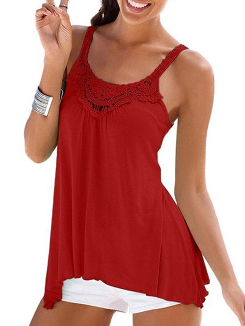 

Guipure Lace Panel Casual Tunic Tank Top, Red wine