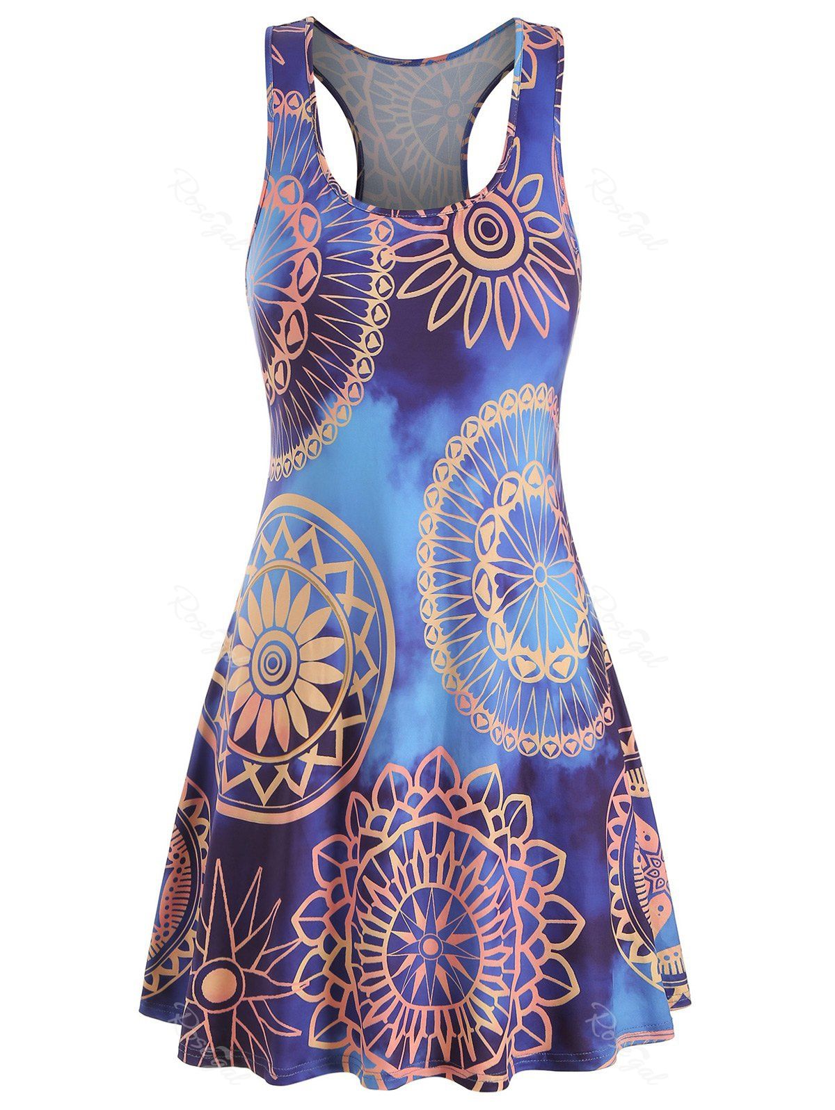 

Plus Size Printed Racerback Trapeze Dress, Navy blue