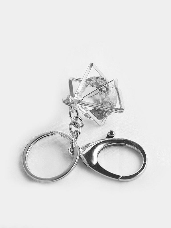 

Square Faux Crystal Pendant Key Chain, Silver