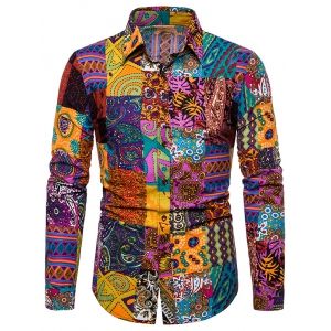 

Ethnic Floral Print Long Sleeves Shirt, Multi a