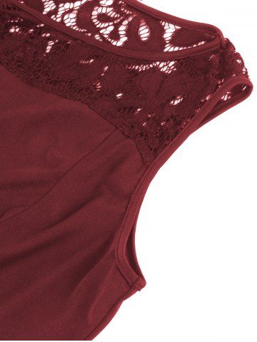 

Lace Hem Round Neck Plus Size A Line Dress, Red wine