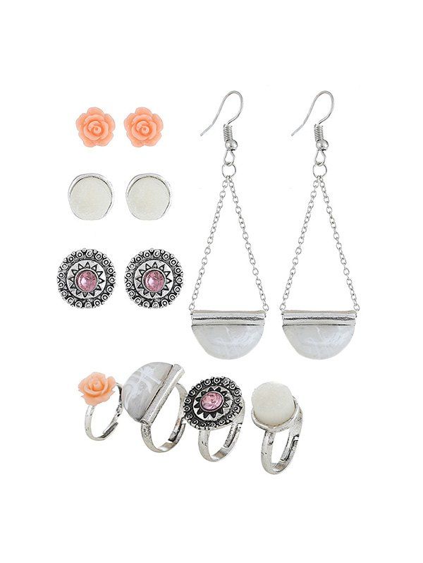

Floral Geo Vintage Earrings Ring Set, Silver