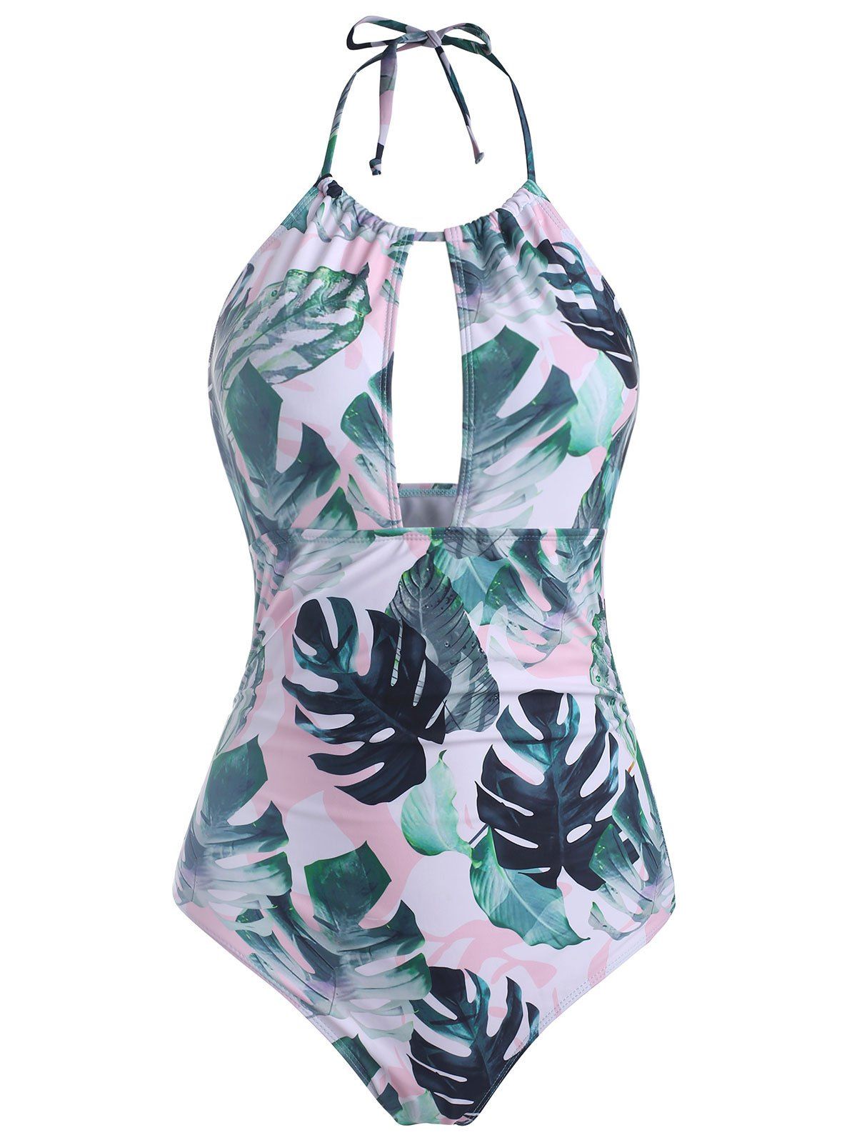 

Palm Leaves Cut Out Halter Swimsuit, Pink