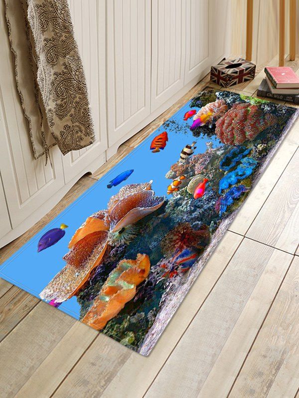 

Seafloor Fish 3D Print Flannel Floor Rug, Silk blue