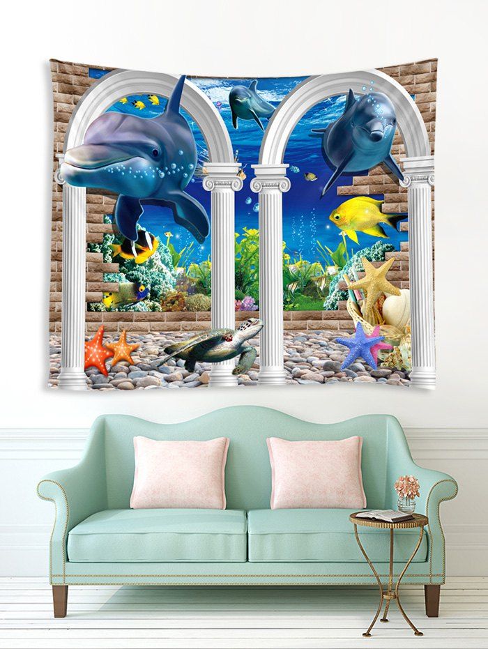 

Underwater Arch Dolphin Print Tapestry Wall Hanging Art Decoration, Multi-c