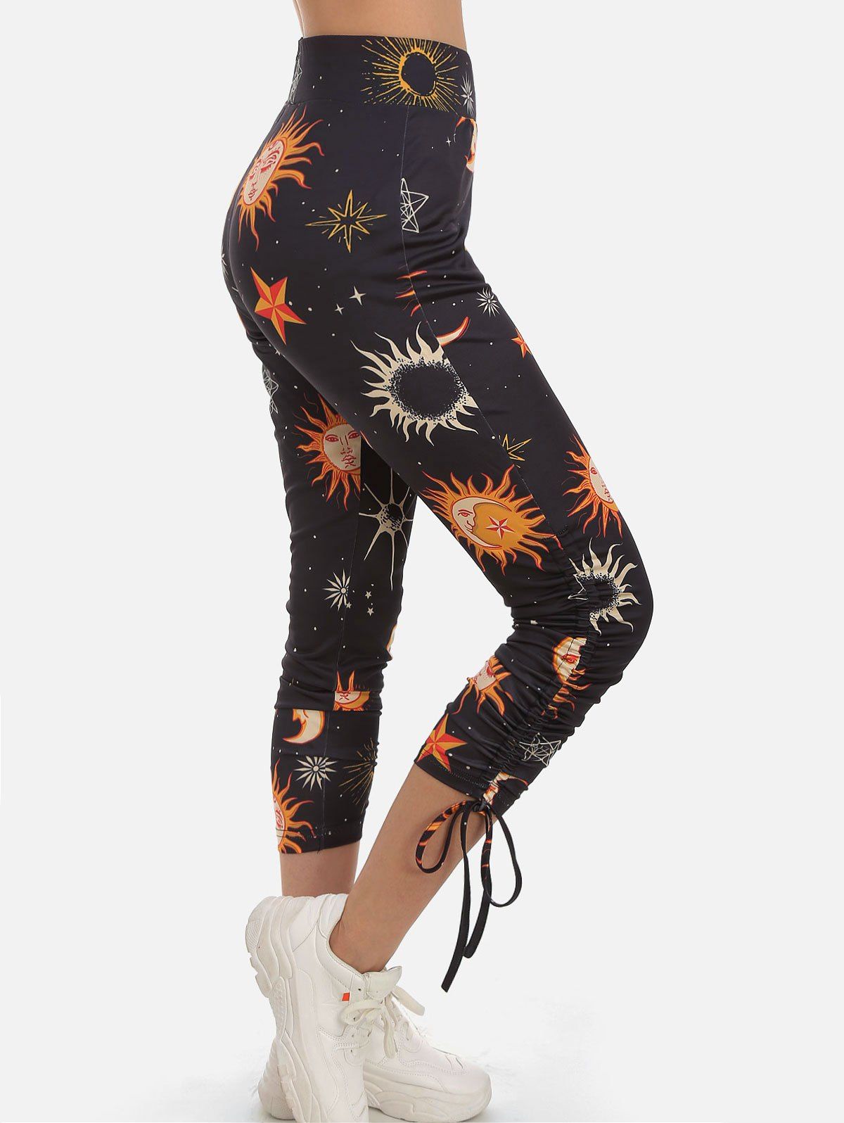

Sun and Moon Print Capri Leggings, Black