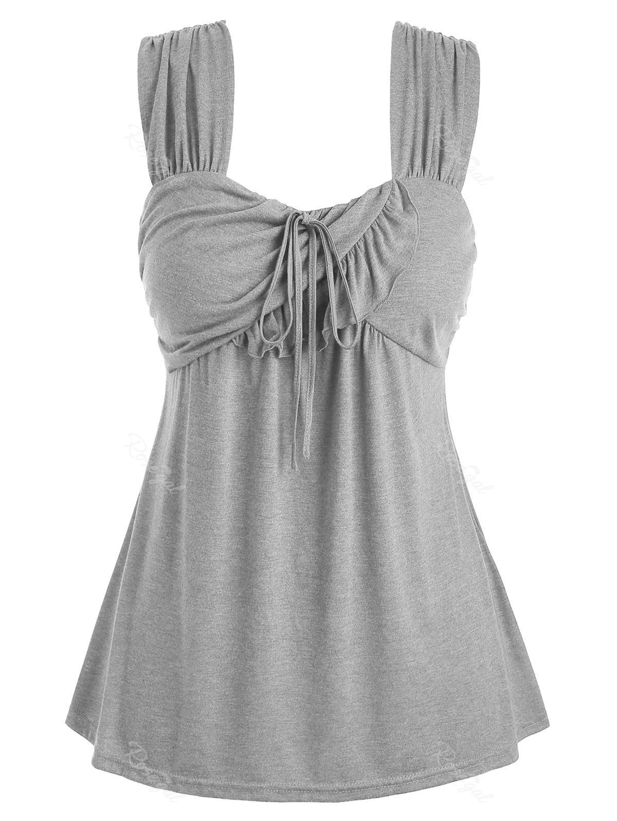 

Plus Size Tie Marled Ruffle Tank Top, Gray goose