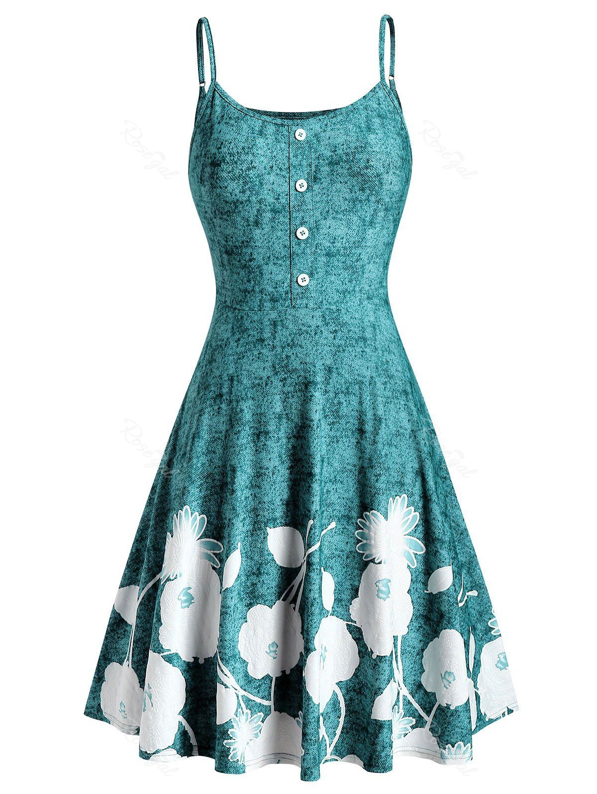 

Plus Size Spaghetti Strap Floral Print Marled Dress, Medium turquoise