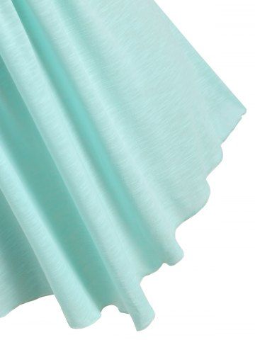 

Plus Size Low Cut Lace Trim Peplum T-shirt, Light aquamarine
