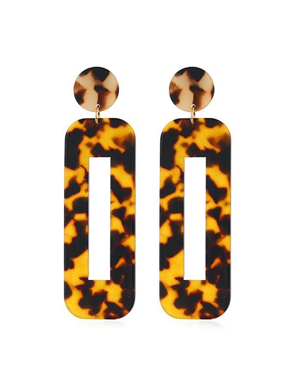 

Hollow Rectangle Leopard Drop Earrings, Multi-a