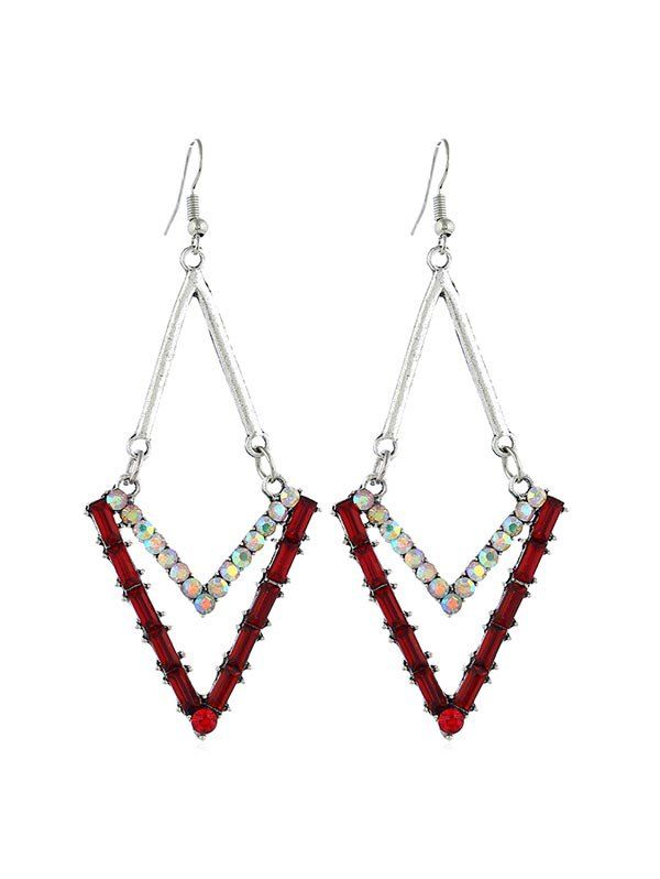 

Vintage V Shape Rhinestone Drop Earrings, Red