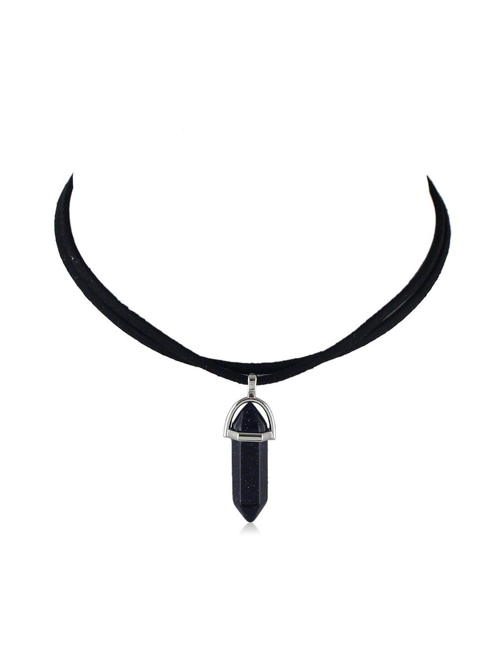

Suede Rope Crystal Shape Layered Necklace, Black