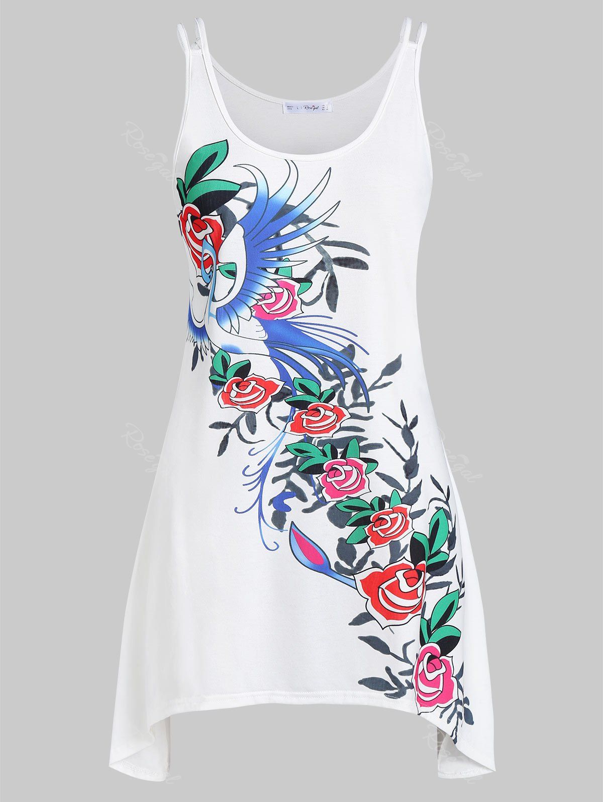 

Plus Size Asymmetric Floral Tank Top, White