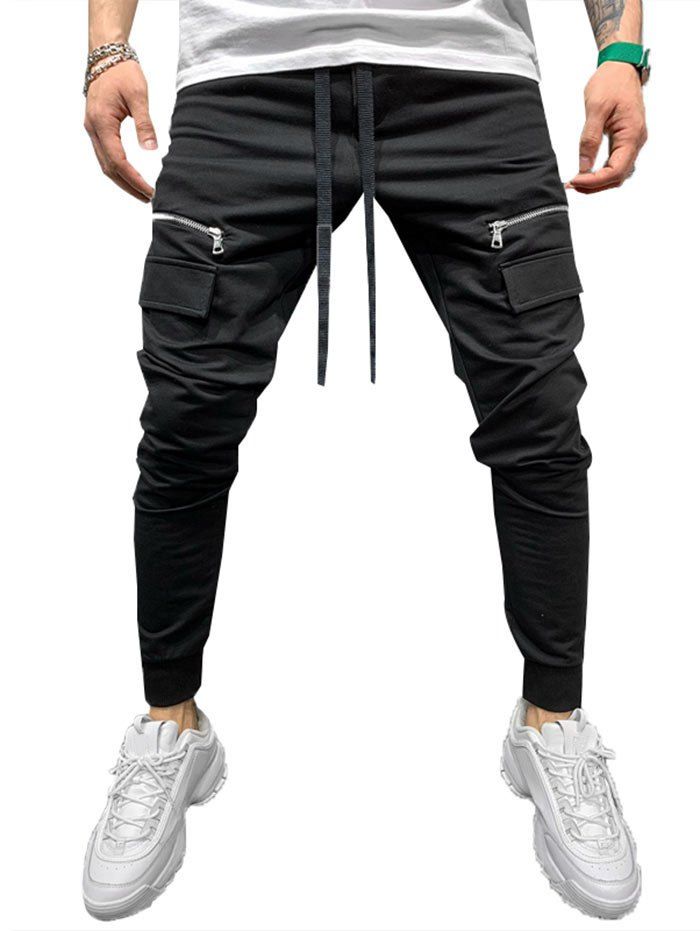 

Zipper Pocket Decoration Jogger Pants, Black