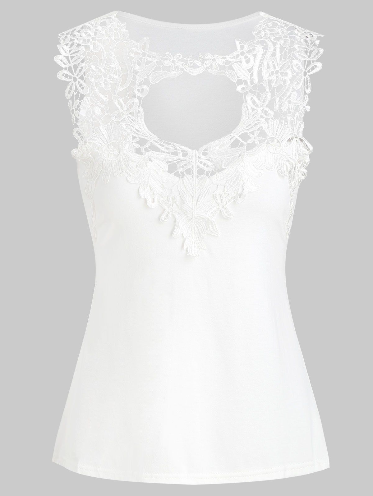 

Cut Out Guipure Lace Panel Tank Top, White
