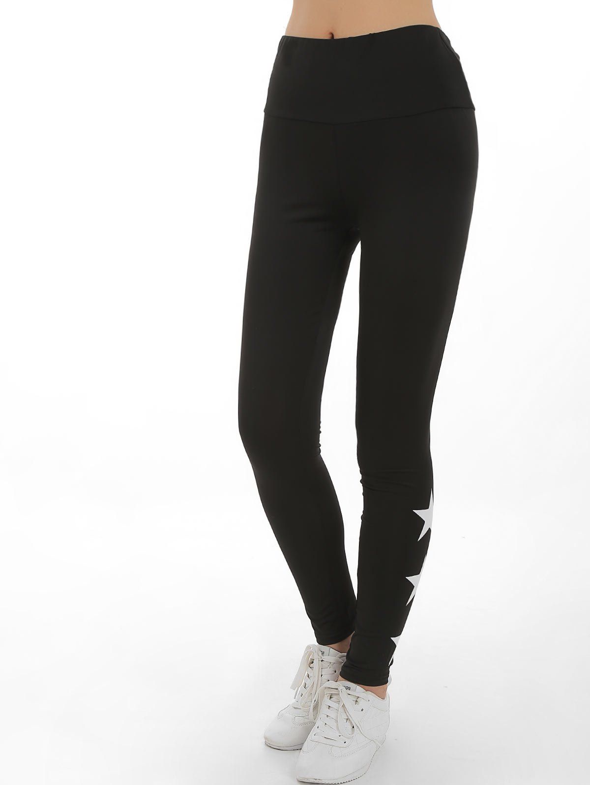 

Star Print High Rise Skinny Leggings, Black