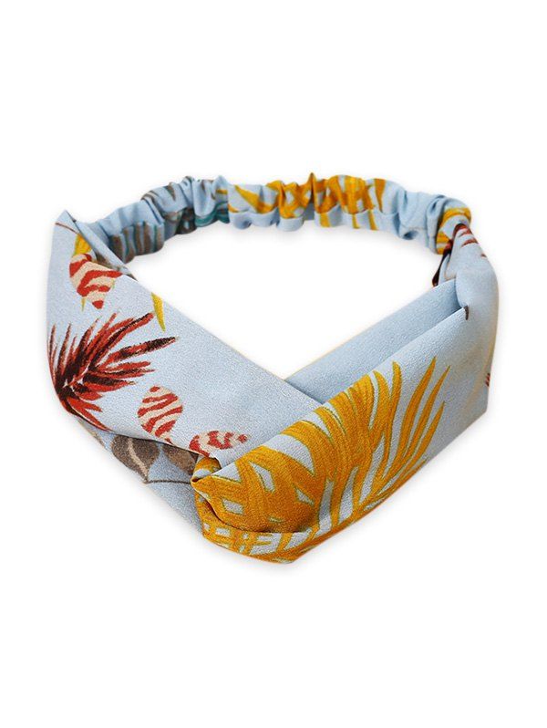 

Leaf Printed Elastic Hair Band, Light blue
