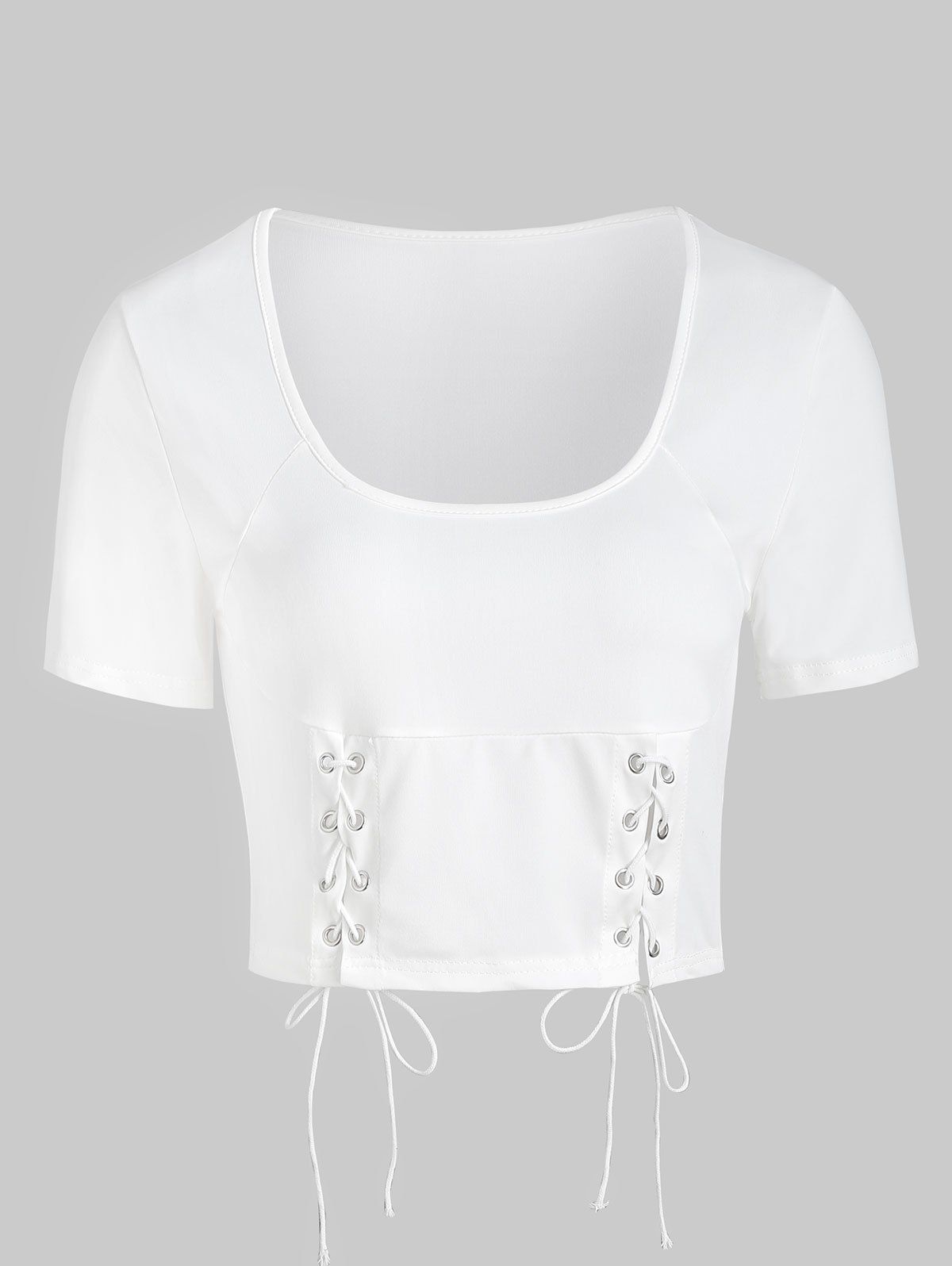 

Scoop Neck Lace Up Crop T-shirt, White