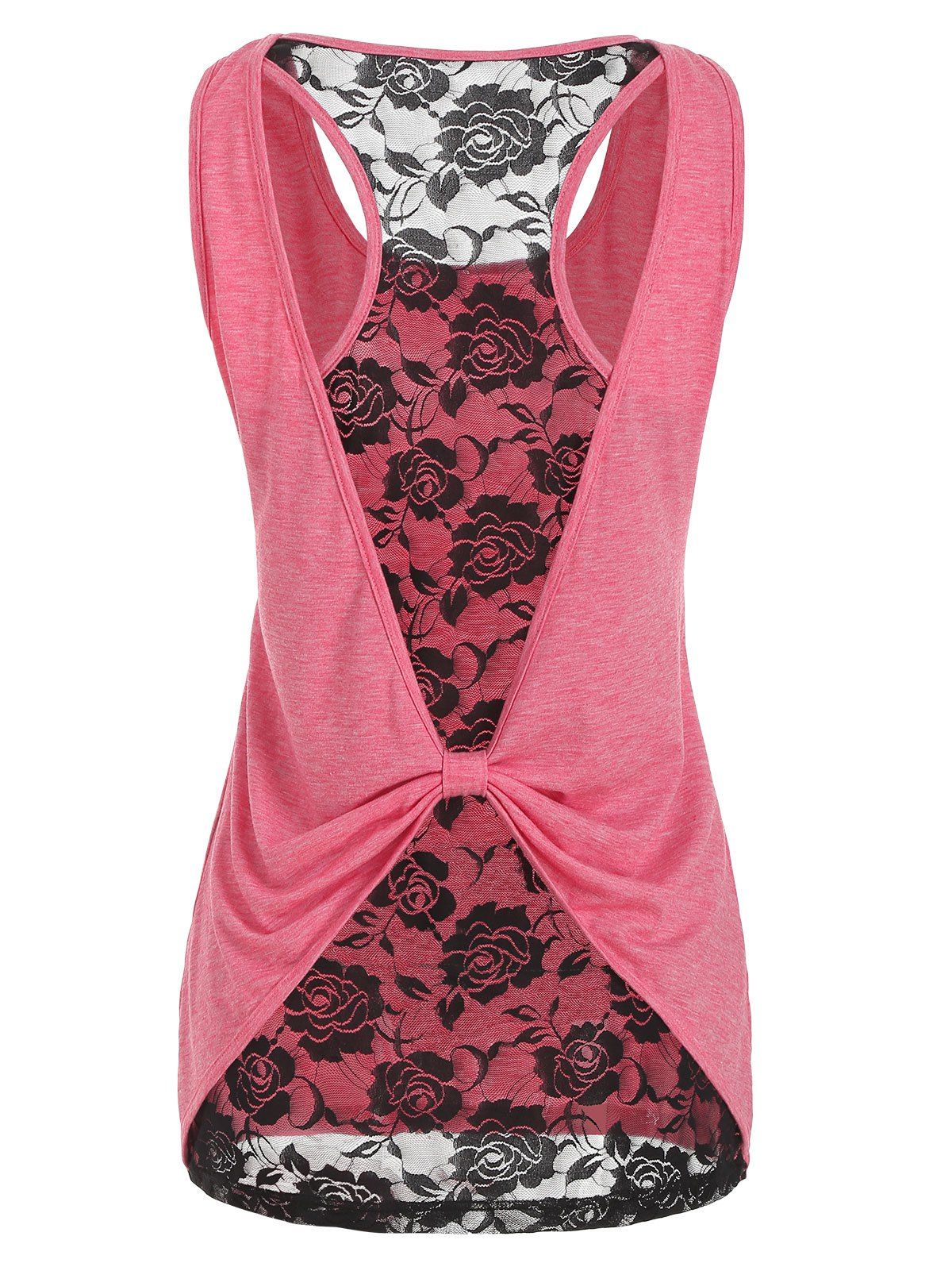 

Cut Out Lace Insert Marled Tank Top, Watermelon pink