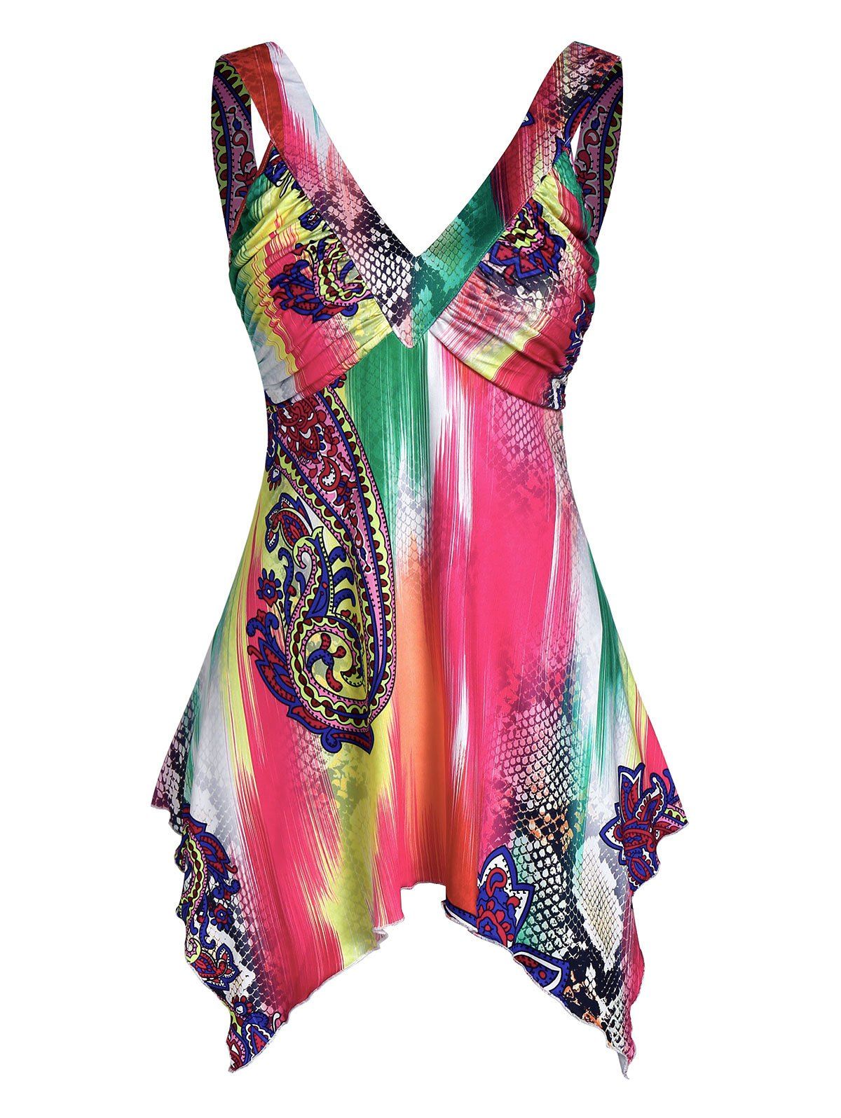 

Asymmetric Printed Plunging Neck Tank Top, Multi-d