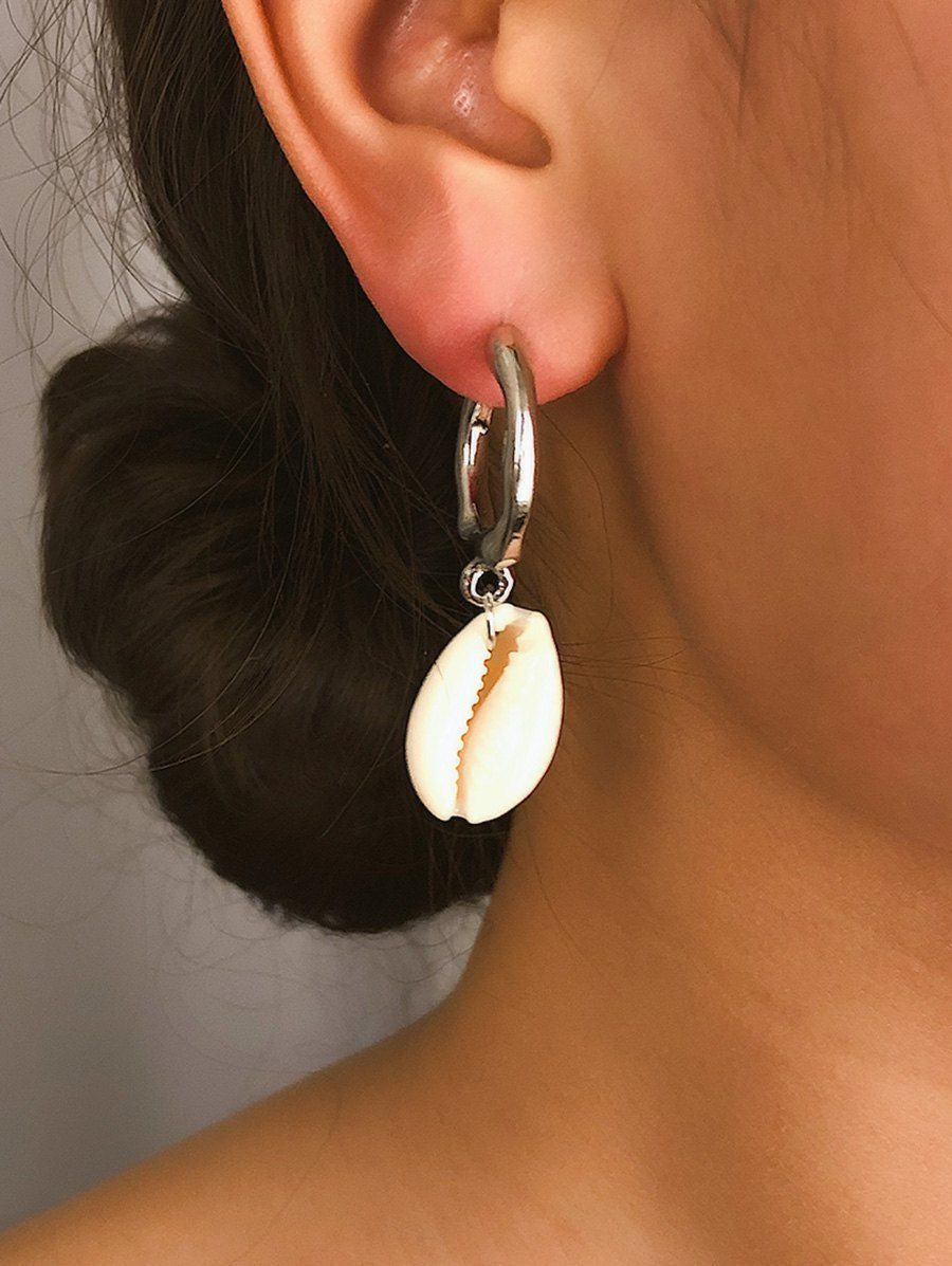 

2Pairs C Shape Shell Earrings Set, Silver