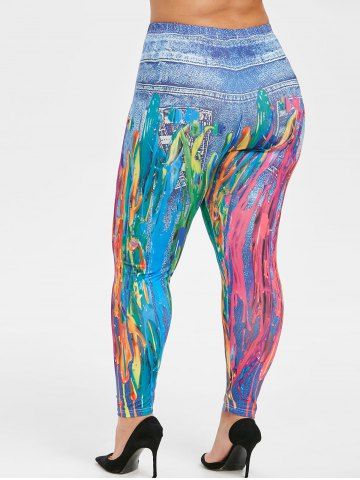 

Plus Size High Rise Splatter Paint 3D Print Jeggings, Multi