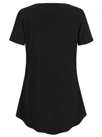 

Curved Hem Pleated Tunic Top, Black