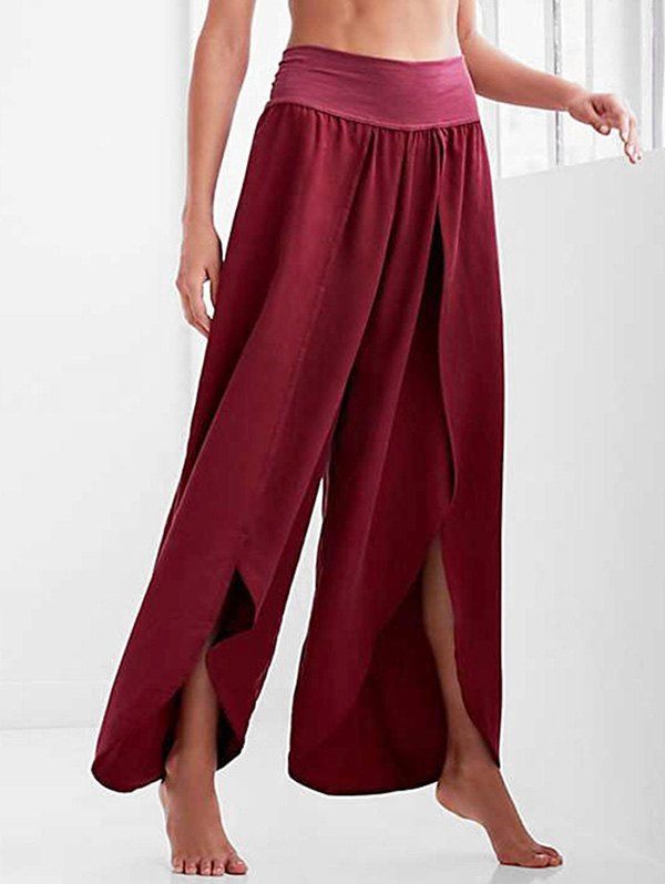 

High Rise Slit Wide Leg Pants, Red wine