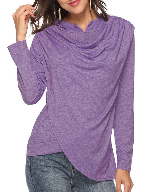 

Heather Uneven Hem Cowl Front Hoodie, Purple