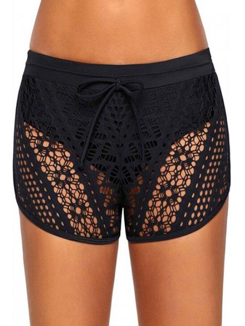 

Lace Overlay Drawstring Swimming Shorts, Black