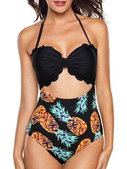

Pineapple Scalloped Cut Out Swimwear, Black
