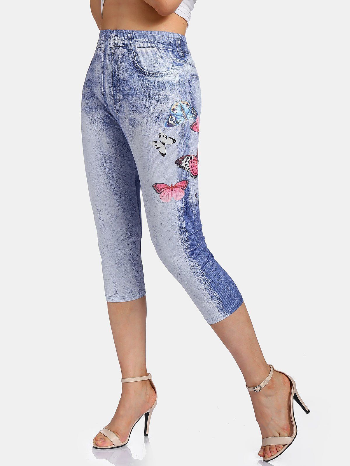 

Cloud Wash Butterfly Print Cropped Leggings, Sky blue