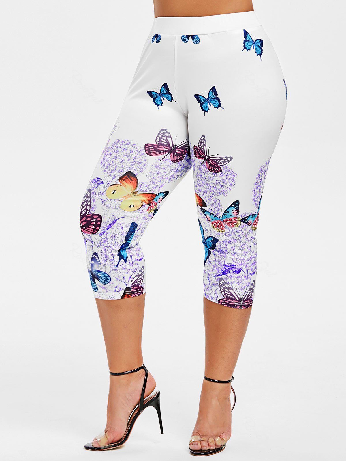 

Plus Size Butterfly Print Capri Leggings, Purple iris