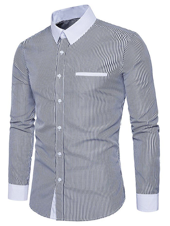 

Striped Print Long Sleeves Shirt, Black