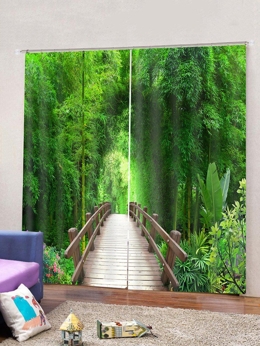 39 Off Bamboo Forest Wood Bridge Print Window Curtains Rosegal