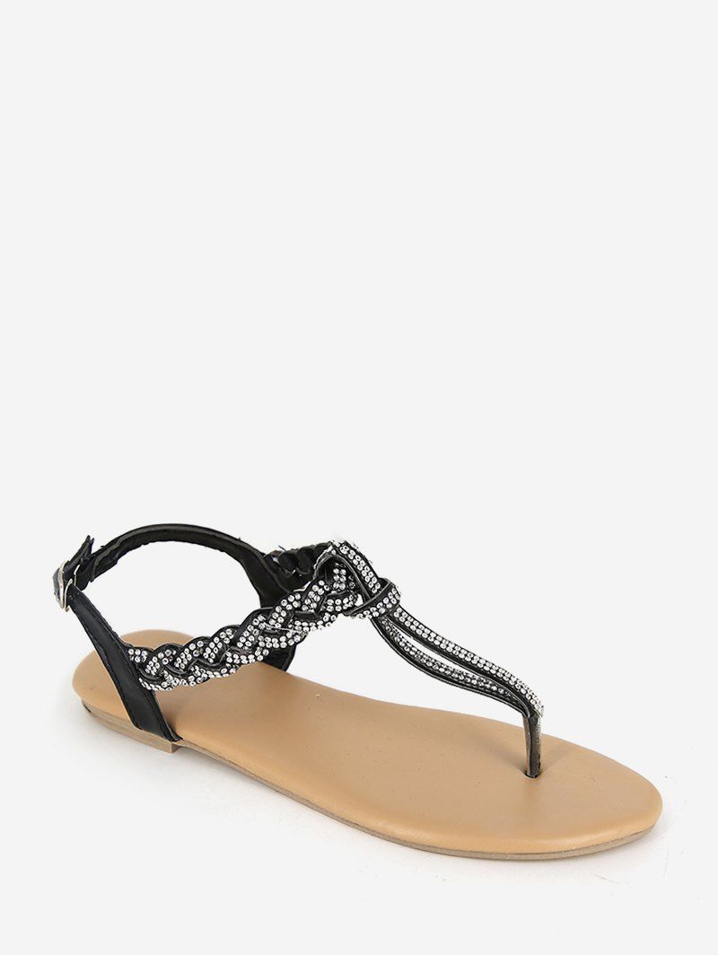 

Toe Post Rhinestone Rome Flat Sandals, Black
