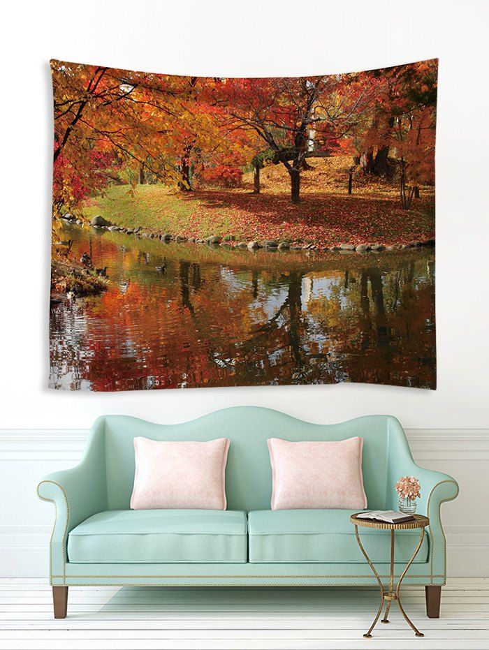 

Maple Forest River Print Tapestry Wall Hanging Art Decoration, Cherry red
