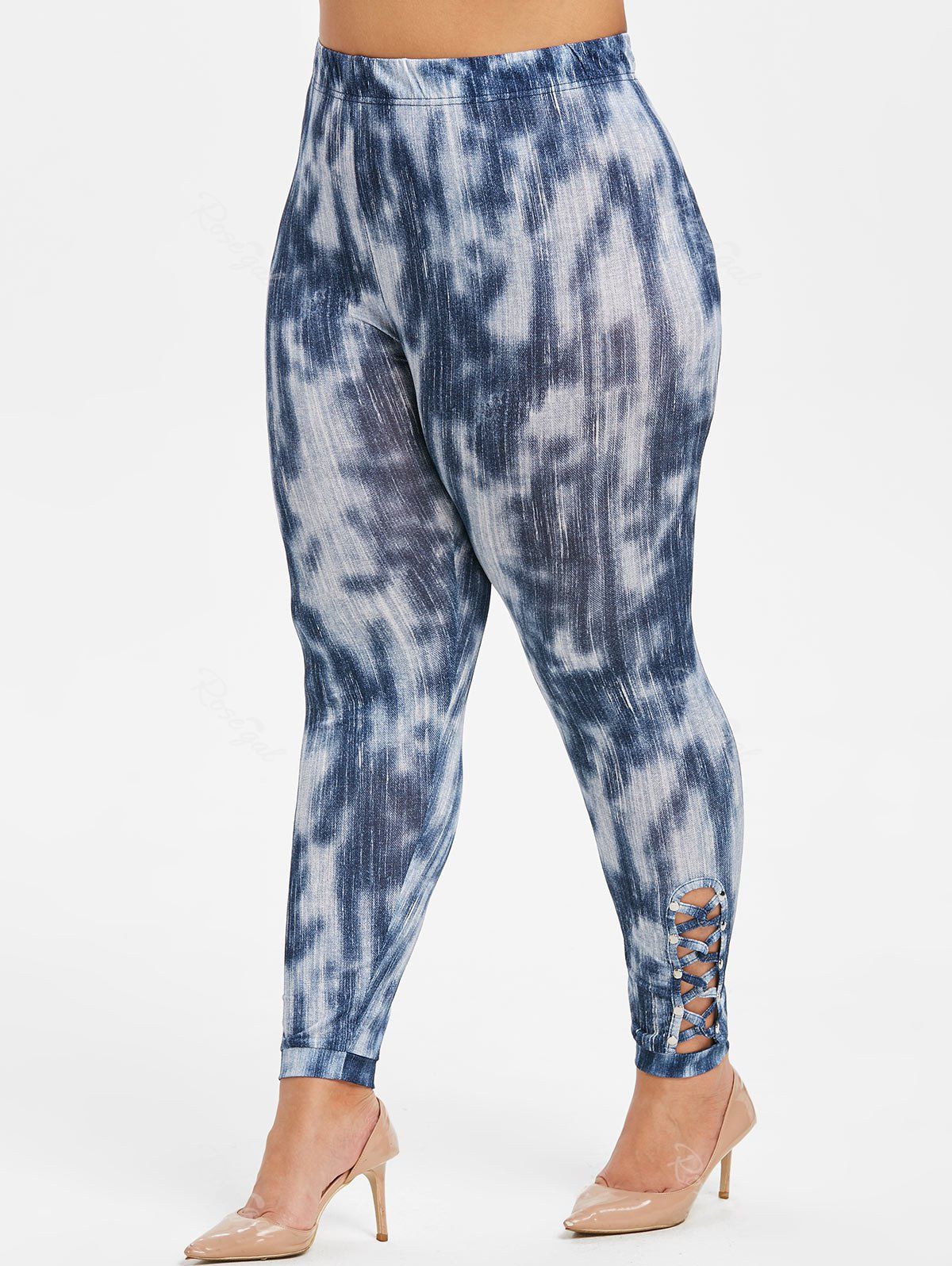 

Plus Size Tie Dye Elastic Waist Criss Cross Skinny Leggings, Slate blue