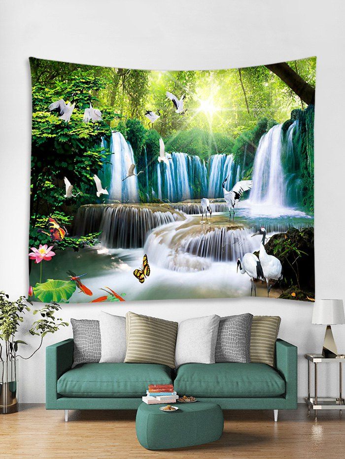 [21% OFF] 3D Print Animal Forest Waterfall Wall Tapestry | Rosegal