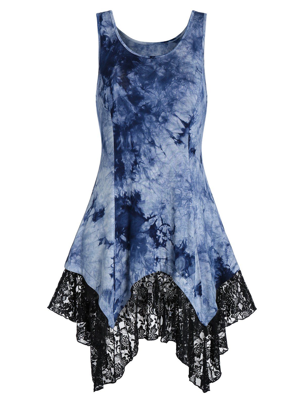 

Handkerchief Lace Hem Tie Dye Tank Top, Blue