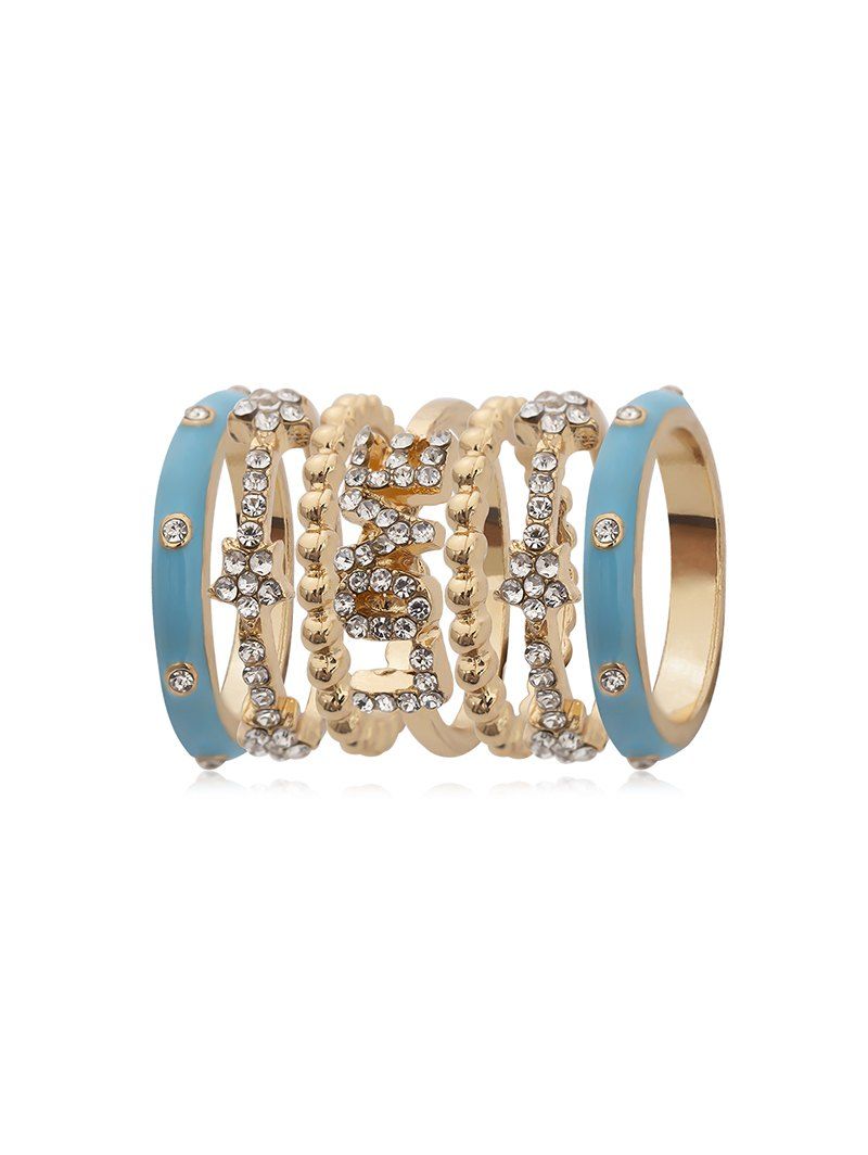 

7Pcs Letter Rhinestone Ring Set, Gold