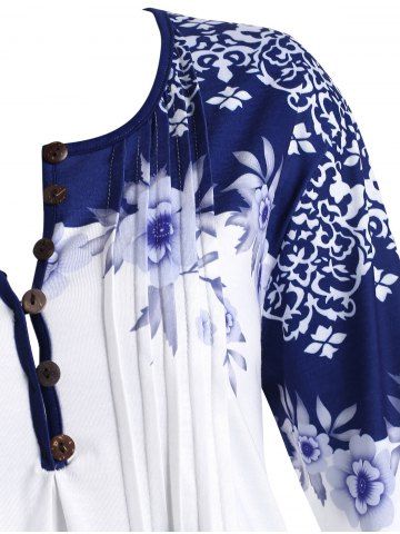 

Plus Size Flare Sleeve Tribal Print Blouse, Deep blue