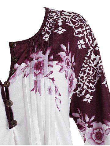 

Plus Size Flare Sleeve Tribal Print Blouse, Red wine