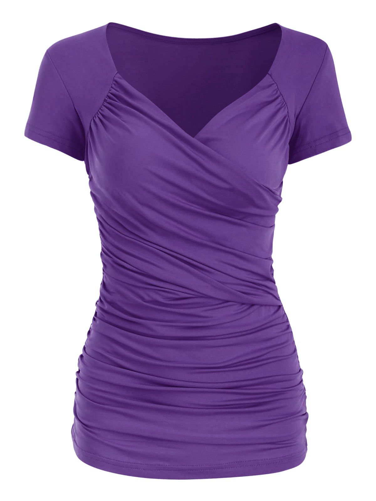 

Plunge Surplice Ruched Tee, Purple amethyst