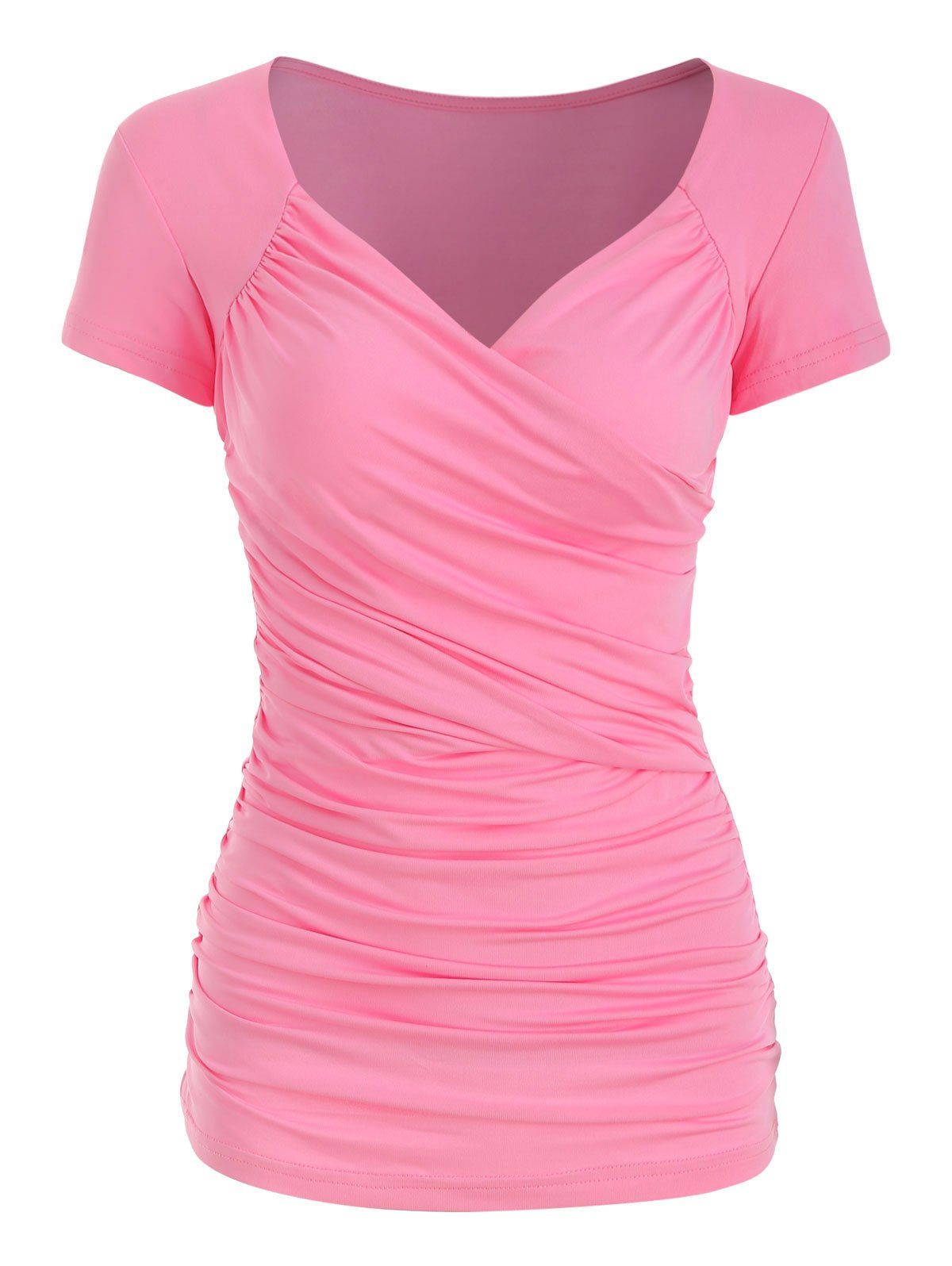 

Plunge Surplice Ruched Tee, Pink