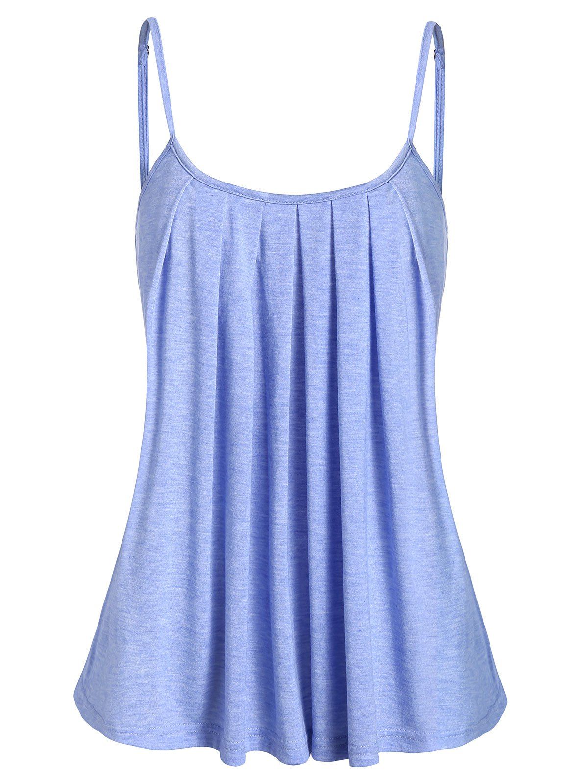 

Spaghetti Strap Marled Pleated Tank Top, Deep sky blue