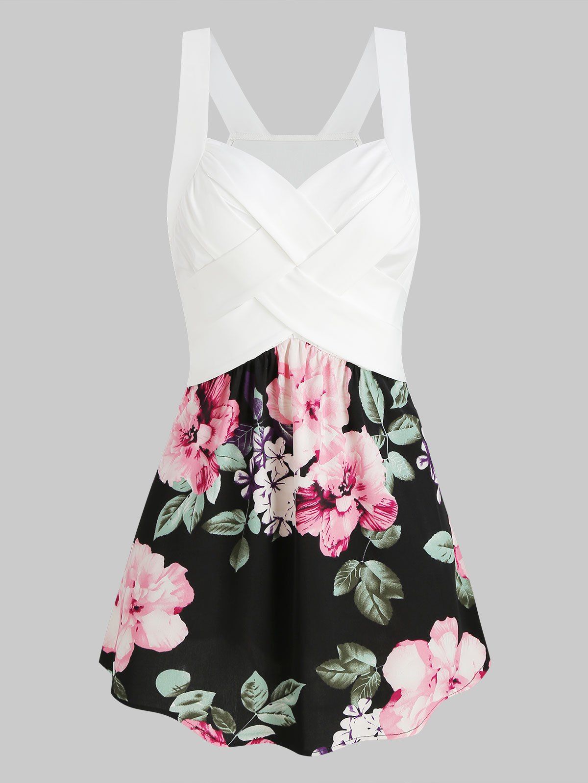 

Sweetheart Neck Ditsy Print Flare Tank Top, White