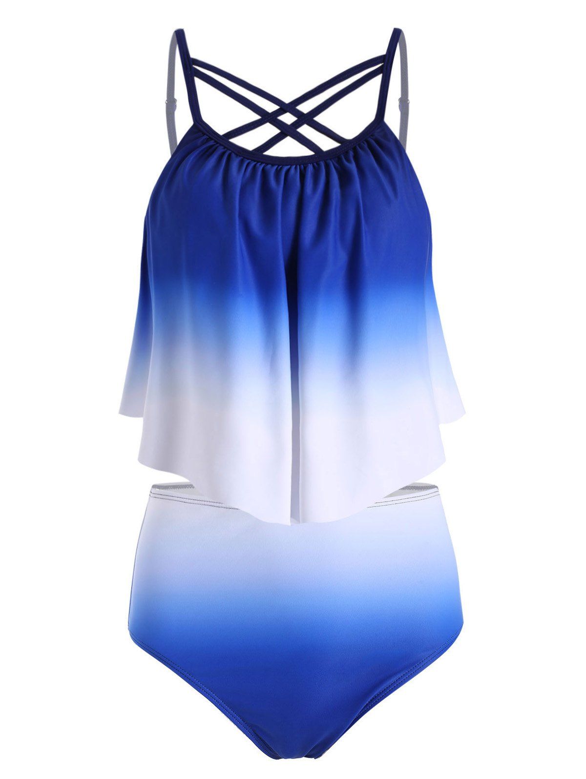 

Ombre High Waisted Strappy Tankini Swimwear, Ocean blue