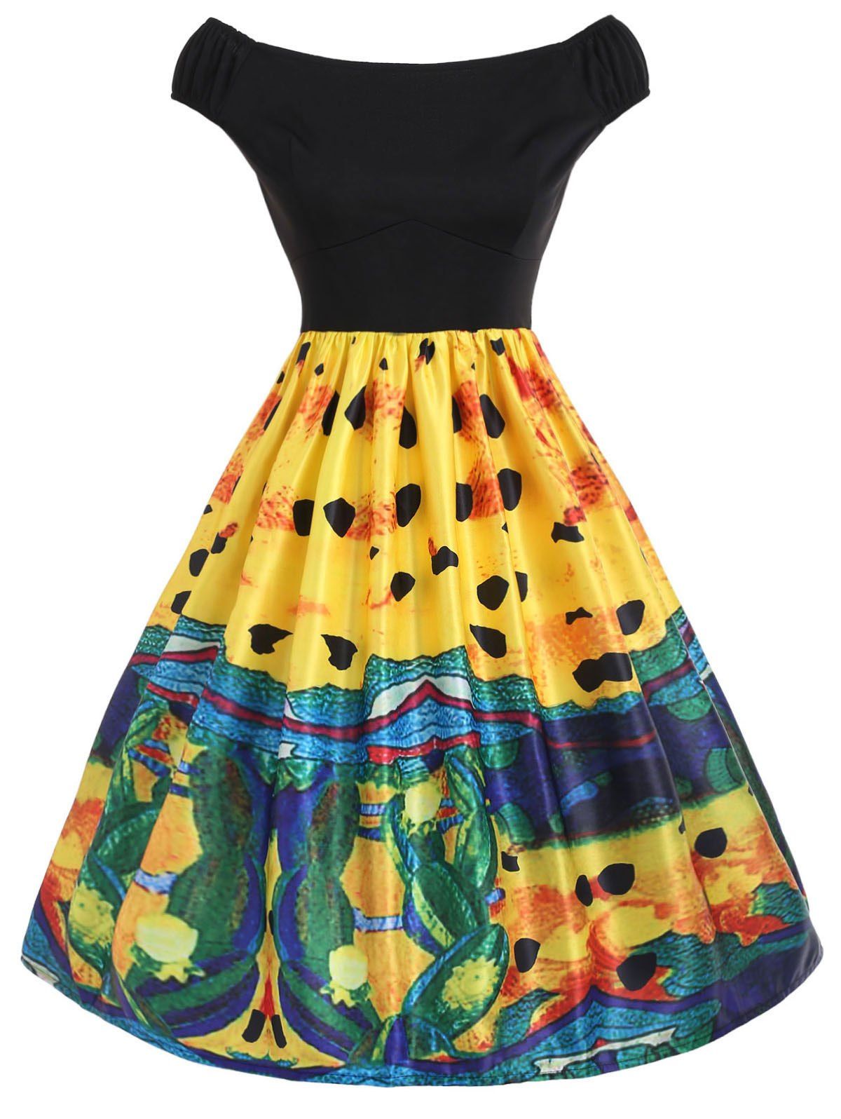 

Abstract Print A Line Dress, Black